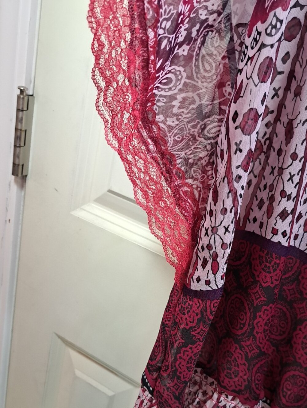 Maurices Burgundy & White Paisley Flutter Sleeve Blouse - Picture 7 of 11